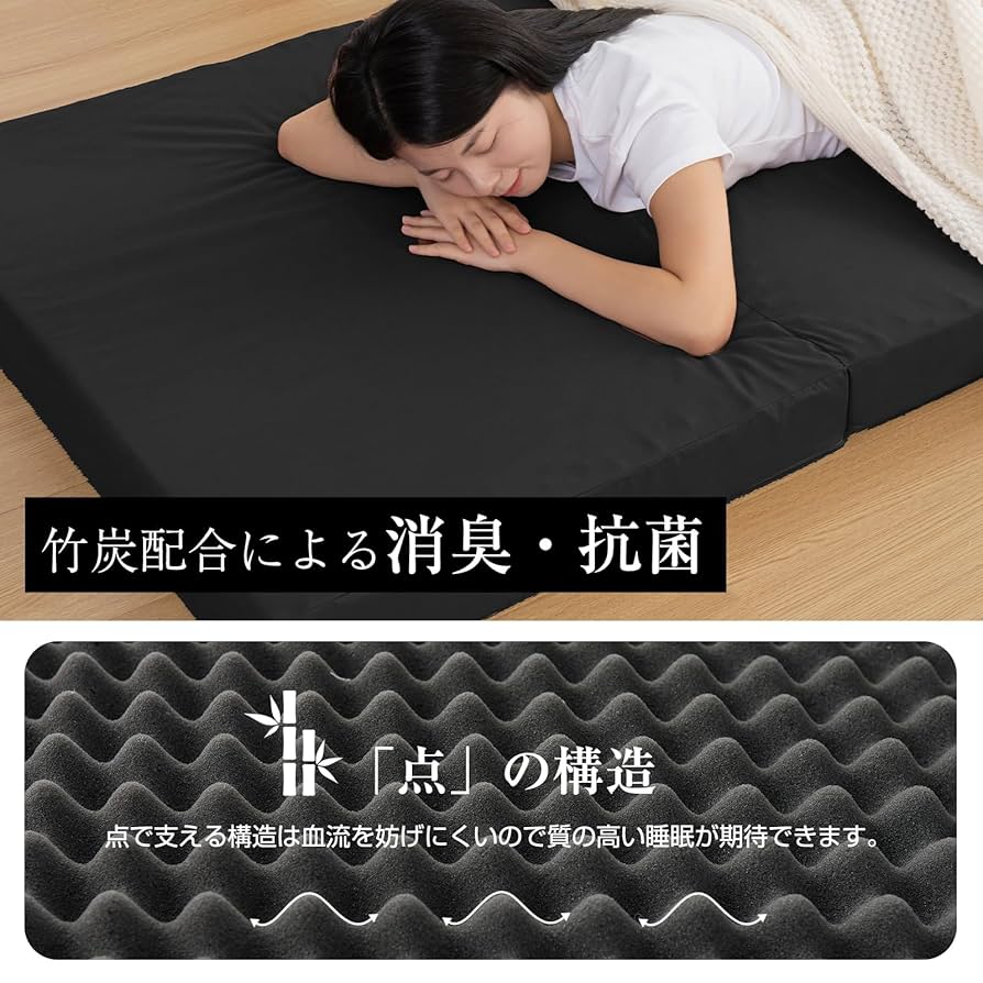 fuwawa 極厚 10cm マットレス 高反発 シングル 三つ折り 折りたたみ Amazon｜fuwawa シングル 三つ折り マットレス 【硬め190N 厚さ